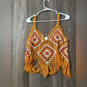 Boho Crochet Fringe Crop Top - Multicolor